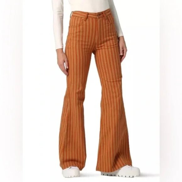 Wrangler Wanderer 622 High Rise Flare Jeans Goldie Orange Brown Stripe - Picture 4 of 9